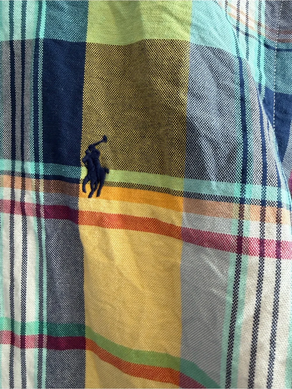 Polo by Ralph Lauren Blue, Yellow and Green Plaid Short-Sleeve Button-Down Shirt